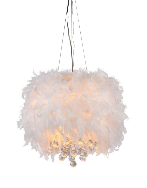 Pendant Lights Pendant Lighting - Iglesias Fluffy White Feathers and Crystal 3-light Pendant HomeRoots