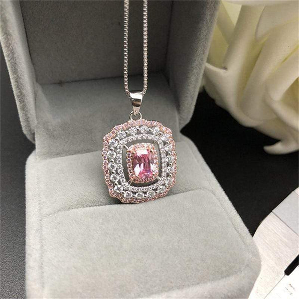 Pendants Necklaces Women S925 Sterling Silver Colorful Diamant Pink Topaz Temperament Elegant Necklace Set Fine Jewelry AExp