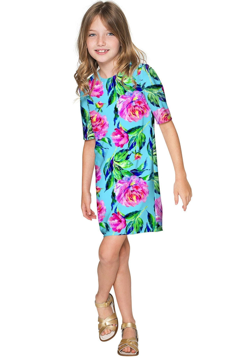 Peony Splash Peony Splash Grace Pretty Blue Floral Print Shift Dress - Girls Grace Shift Dress