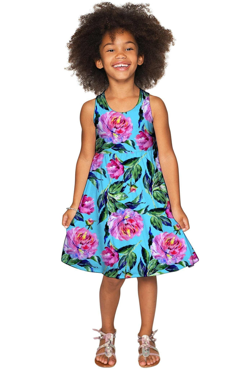 Peony Splash Sanibel Empire Waist Floral Mother Daughter Dress-Peony Splash-18M/2-Blue/Pink/Green-JadeMoghul Inc.