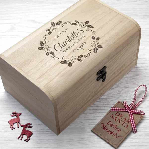 Personalised Christmas Gifts Eve Chest With Mistletoe Wreath