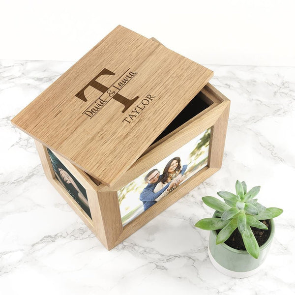 Personalized Couple Gifts Couple Monogram Midi Oak Photo Cube Keepsake Box