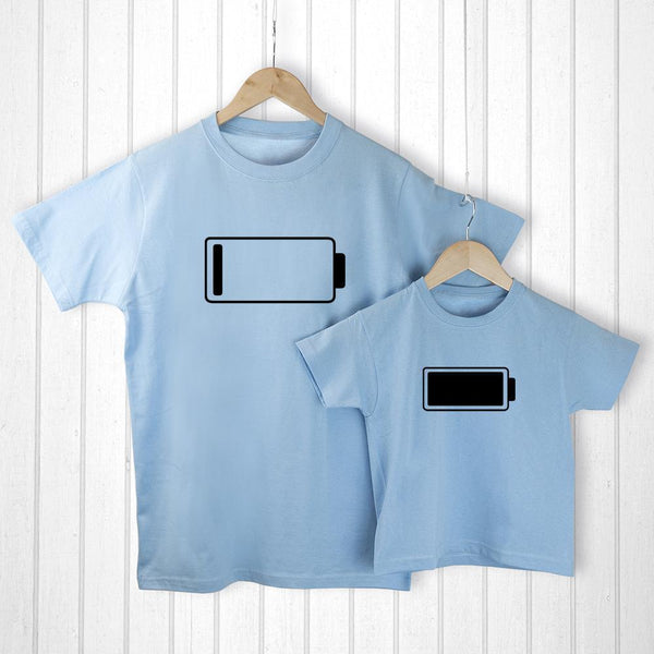 Personalized Gifts For Dad - Daddy and Me Low Battery Blue T-Shirts