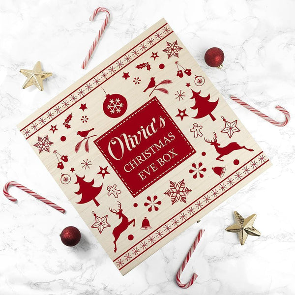Christmas Gifts Personalised Festive Scandi Print Christmas Eve Box