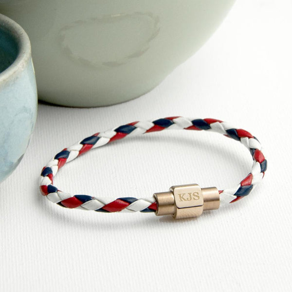 Personalized Gifts For Him Nautical Leather Bracelet With Gold Clasp