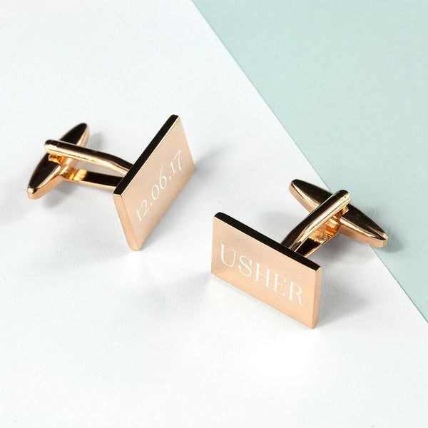 Personalized Gift Ideas Rectangle Rose Gold Plated Cufflinks