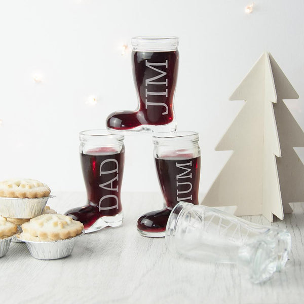 Personalized Gifts Set of 4 Santa Boots Shot Glasses