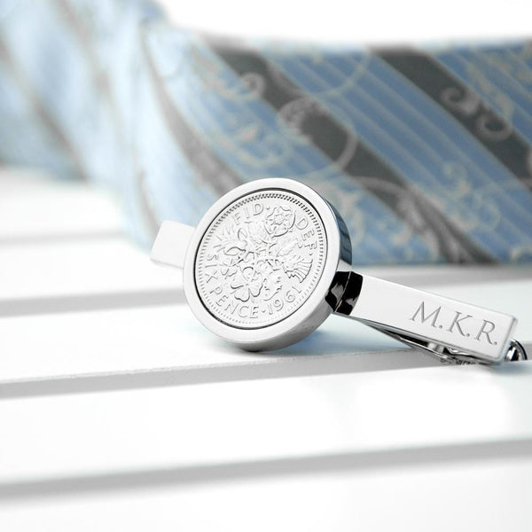 Personalised Gifts Silver Plated Lucky Sixpence Tie Clip