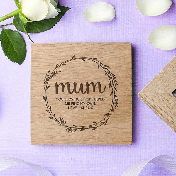 Personalized Mother's Day Gifts -  Wreath Mother's Day Oak Photo Cube