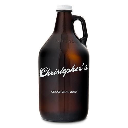 Personalized Amber Glass Beer Growler - Vintage Cursive Print (Pack of 1)-Personalized Gifts For Men-JadeMoghul Inc.