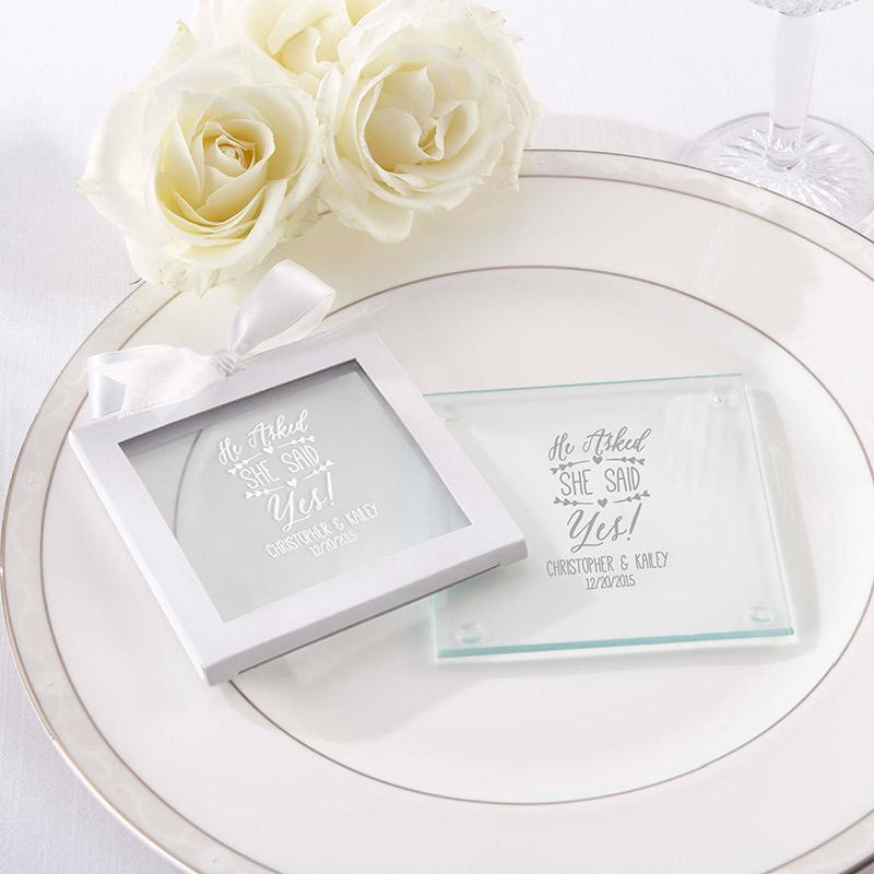 Personalized Coasters Personalized Glass Coaster - He Asked, She Said Yes (3 Sets of 12) Kate Aspen