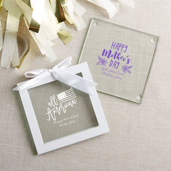Personalized Coasters Personalized Glass Coaster - Holiday (Set of 12) Kate Aspen
