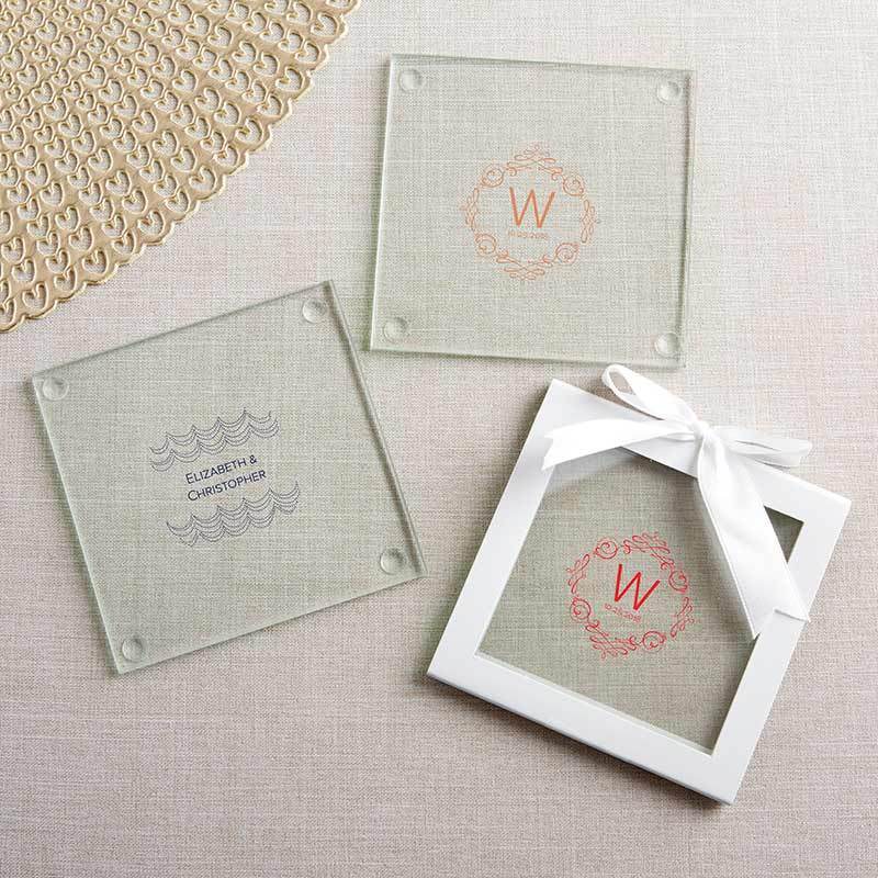 Personalized Coasters Personalized Glass Coaster - Modern Romance (3 Sets of 12) Kate Aspen