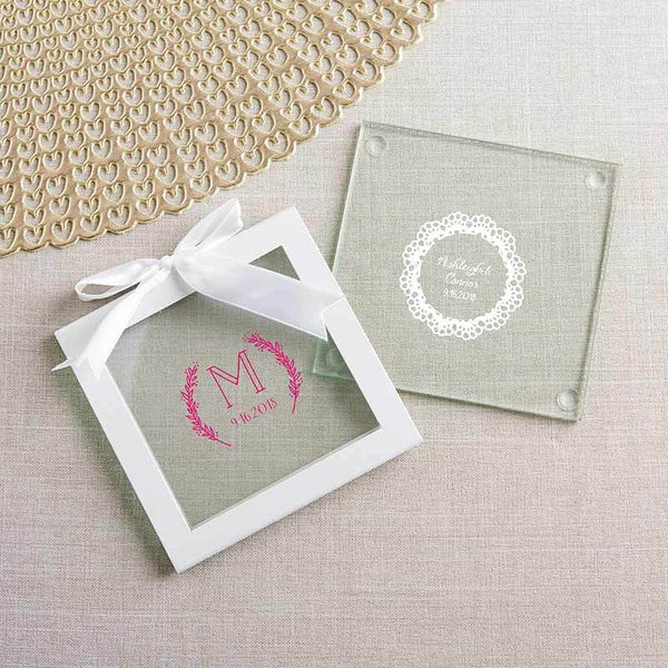 Personalized Coasters Personalized Glass Coaster - Rustic Charm Wedding (3 Sets of 12) Kate Aspen