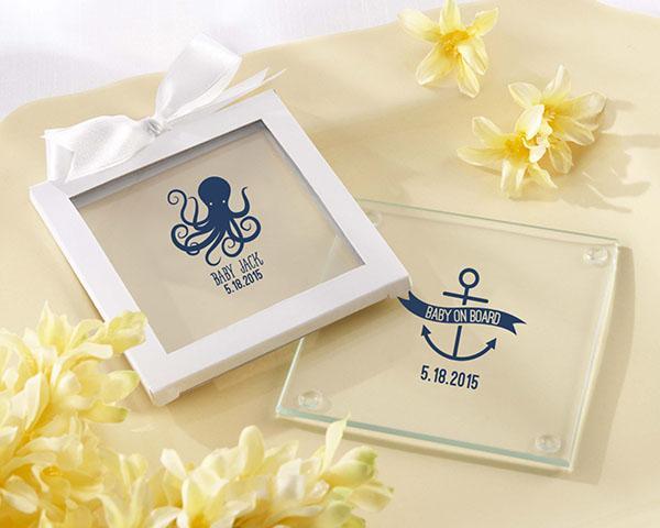 Personalized Coasters Personalized Nautical Baby Glass Coaster (3 Sets of 12) Kate Aspen