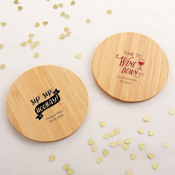 Personalized Coasters Personalized Wood Round Coaster - Celebration (3 Sets of 12) Kate Aspen