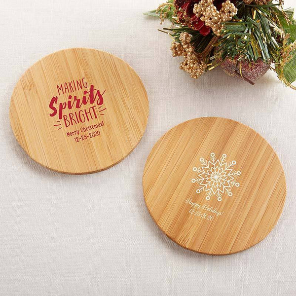 Personalized Coasters Personalized Wood Round Coaster - Holiday (3 Sets of 12) Kate Aspen