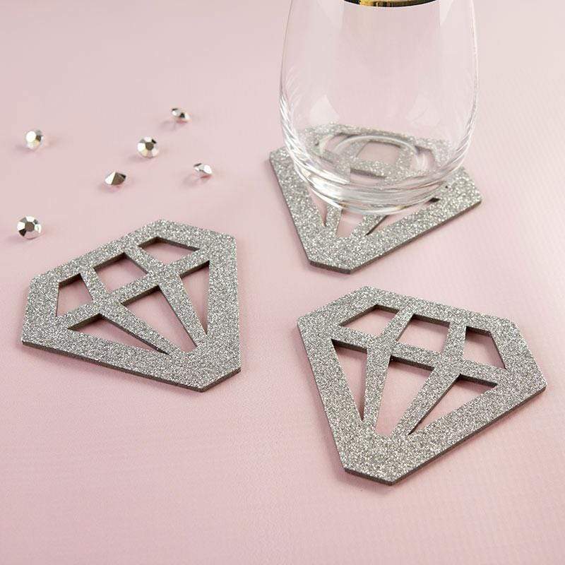 Personalized Coasters Silver Glitter Diamond Shaped Coaster (12 Sets of 4) Kate Aspen