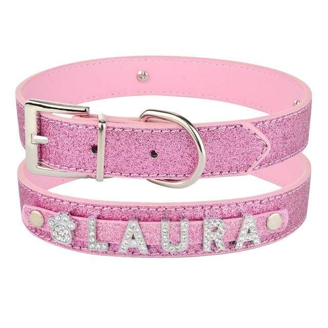 Personalized Dog Collar Leather Rhinestone Bling Charms Custom Pet Dogs Cat Name JadeMoghul Inc. 