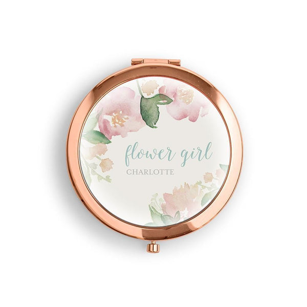 Personalized Engraved Bridal Party Pocket Compact Mirror - Flower Girl Garden Party Gold Pastel Pink-Personalized Gifts For Women-JadeMoghul Inc.