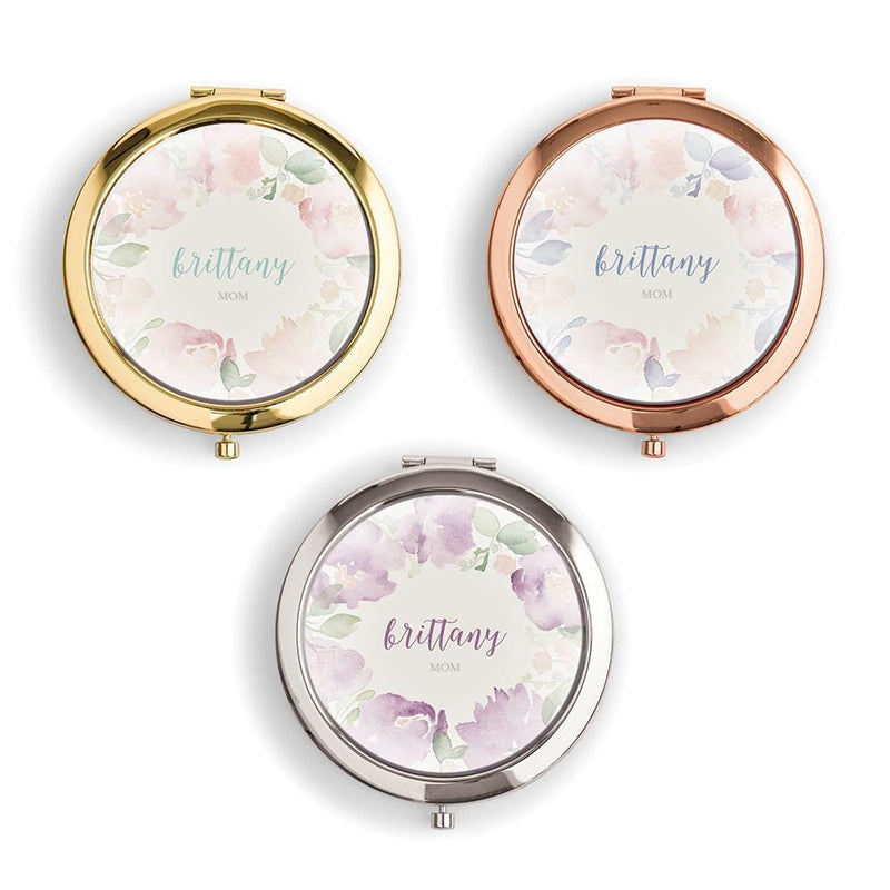 Personalized Engraved Bridal Party Pocket Compact Mirror - Garden Party Gold Periwinkle-Personalized Gifts For Women-JadeMoghul Inc.