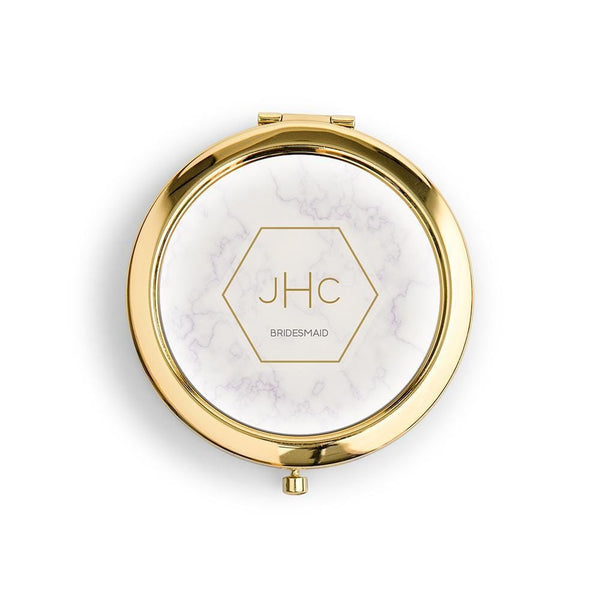 Personalized Engraved Bridal Party Pocket Compact Mirror - Geo Marble Gold Dark Pink-Personalized Gifts For Women-JadeMoghul Inc.