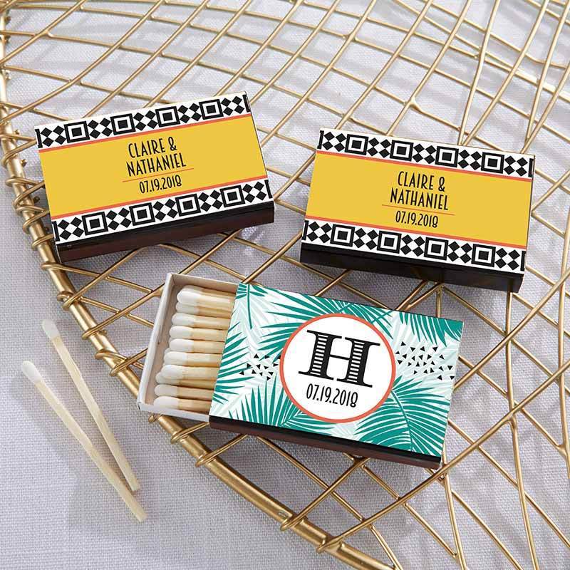 Personalized Black Matchboxes - Tropical Chic (Set of 50)