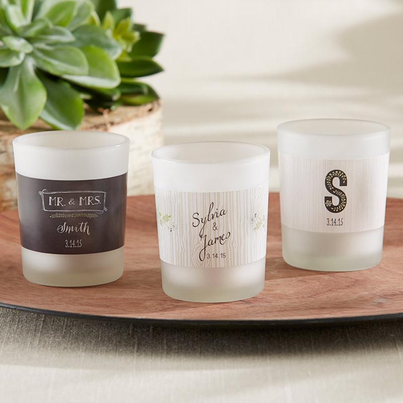 Personalized Frosted-Glass Votive - Kate's Rustic Wedding Collection(24 Pcs)-Personalized Coasters-JadeMoghul Inc.