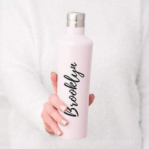 Personalized Gifts By Type Stainless Steel Water Bottle - Modern Shape - Calligraphy Print Rose Petal Pink Fuchsia (Pack of 1) JM Weddings