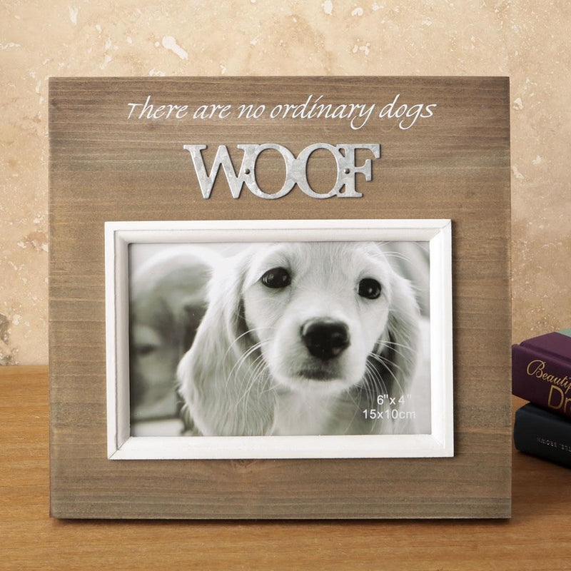 Wood frame with raised metal words - 6 x 4 - WOOF