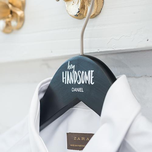 Personalized Gifts for Men Personalized Wooden Wedding Hanger - Hey Handsome Printing Black (Pack of 1) Weddingstar