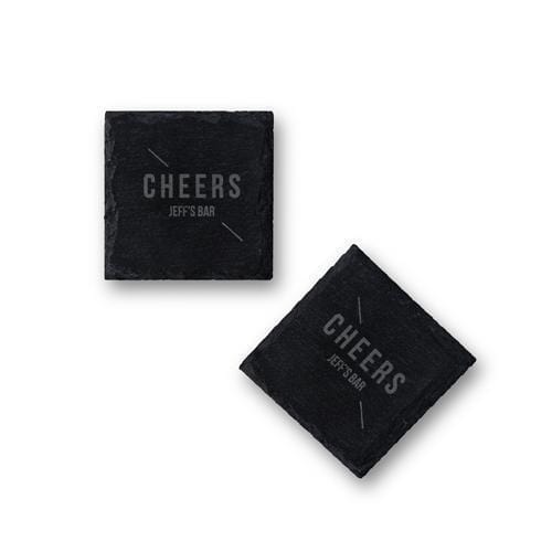 Personalized Gifts For Men Set of Square Slate Coasters - Linear Cheers Etching (Pack of 1) JM Weddings