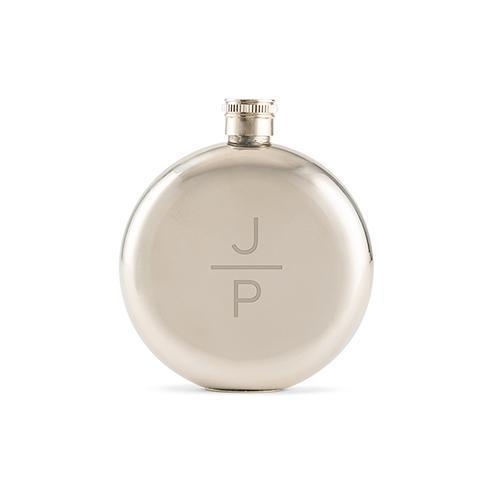 Personalized Gifts For Men Stacked Monogram Etched Round Silver Hip Flask for Men or Women (Pack of 1) JM Weddings