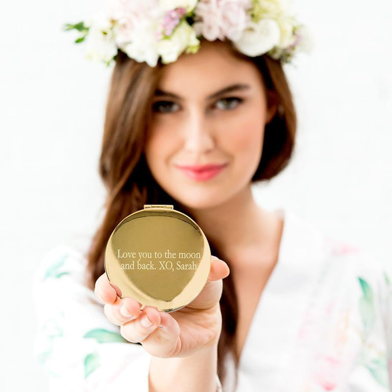 Personalized Gifts For Women Personalized Engraved Bridal Party Pocket Compact Mirror - Bridesmaid Garden Party Gold Lavender Weddingstar