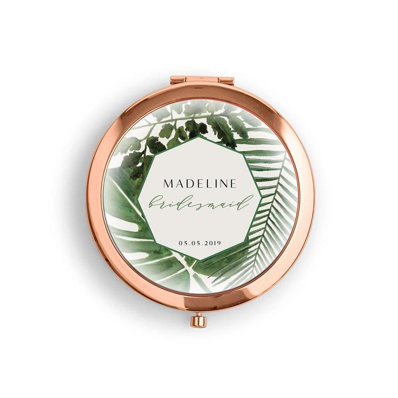 Personalized Gifts For Women Personalized Engraved Bridal Party Pocket Compact Mirror - Greenery Gold Weddingstar