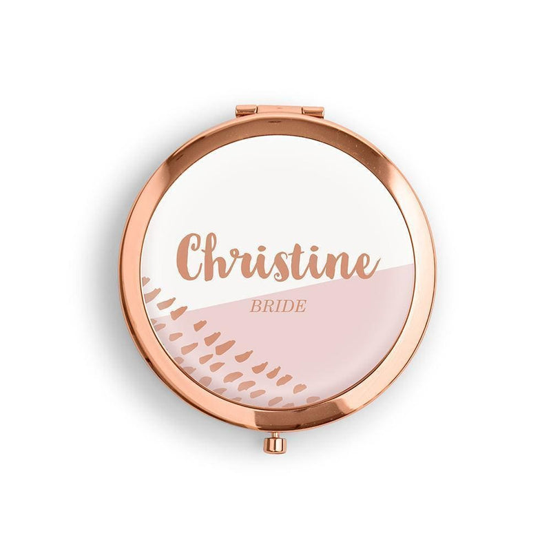 Personalized Gifts For Women Personalized Engraved Bridal Party Pocket Compact Mirror - Retro Luxe Blush Gold Weddingstar