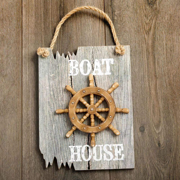 Personalized Gifts for Women Ships Wheel Plaque - BOAT HOUSE in white - driftwood edge Fashioncraft