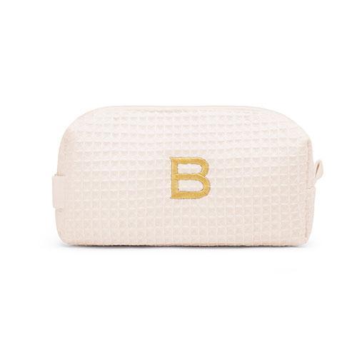 Personalized Gifts for Women Small Cotton Waffle Makeup Bag - Ivory (Pack of 1) JM Weddings