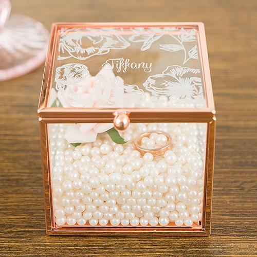 Personalized Gifts for Women Small Glass Jewelry Box with Rose Gold Edges - Modern Floral Etching (Pack of 1) JM Weddings