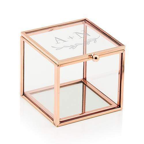 Small Glass Jewelry Box with Rose Gold - Garland Under Etching (Pack of 1)