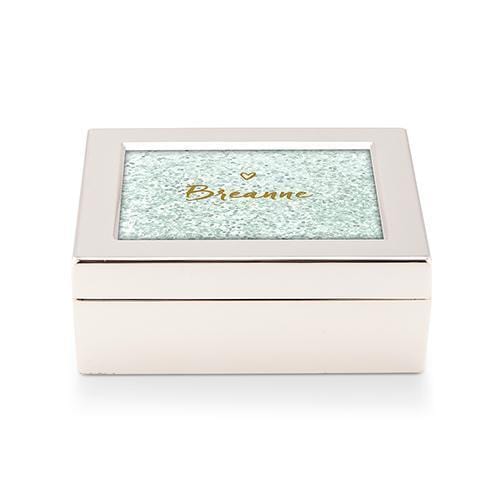 Personalized Gifts for Women Small Modern Personalized Jewelry Box - Glitter Heart Print Gold Vintage Pink (Pack of 1) JM Weddings