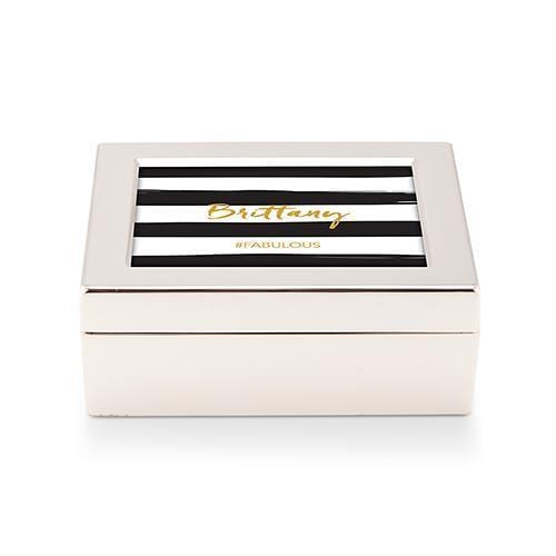 Personalized Gifts for Women Small Modern Personalized Jewelry Box - Striped Print Gold Silver (Pack of 1) JM Weddings