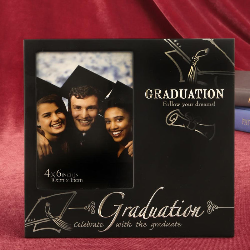Personalized Gifts for Women Stunning Black & Silver Graduation 4 x 6 frame Fashioncraft