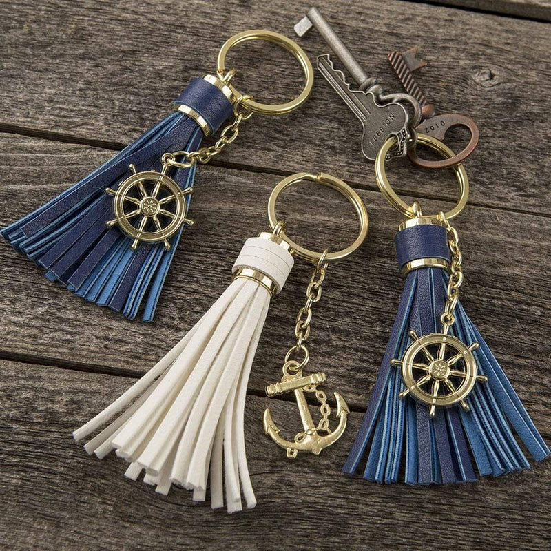 Tassel key chains with Anchor or Ships wheel from gifts by fashioncraft