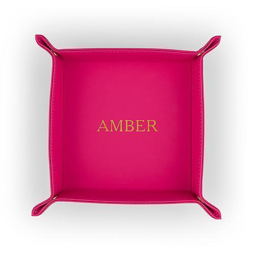 Personalized Gifts for Women Vegan Leather Jewellery Tray - Custom Emboss Small Fuchsia (Pack of 1) JM Weddings
