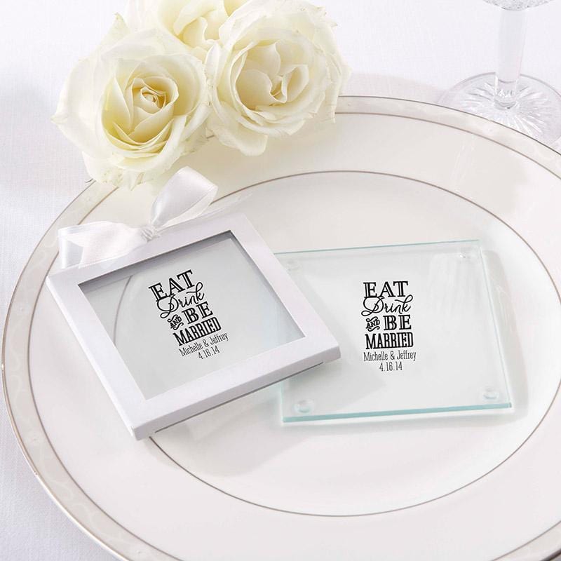 Personalized Glass Coaster - Eat, Drink & Be Married (3 Sets of 12)-Personalized Coasters-JadeMoghul Inc.