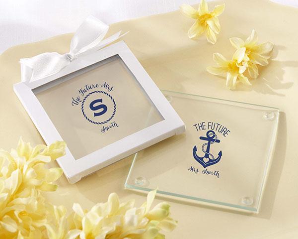 Personalized Glass Coaster - Nautical Bridal Shower (3 Sets of 12)-Bridal Shower Decorations-JadeMoghul Inc.