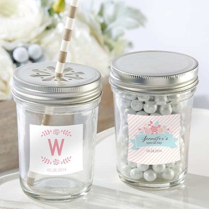 Personalized Glass Mason Jar - Kate's Rustic Bridal Shower Collection (2 Sets of 12)-Bridal Shower Decorations-JadeMoghul Inc.