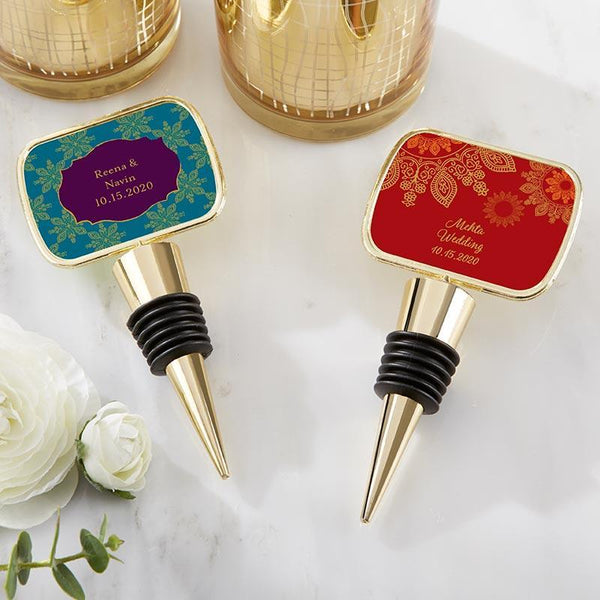 Personalized Gold Bottle Stopper - Indian Jewel(24 Pcs)-Wedding Cake Toppers-JadeMoghul Inc.