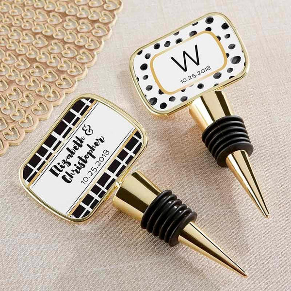 Personalized Gold Bottle Stopper - Modern Classic(24 Pcs)-Wedding Cake Toppers-JadeMoghul Inc.